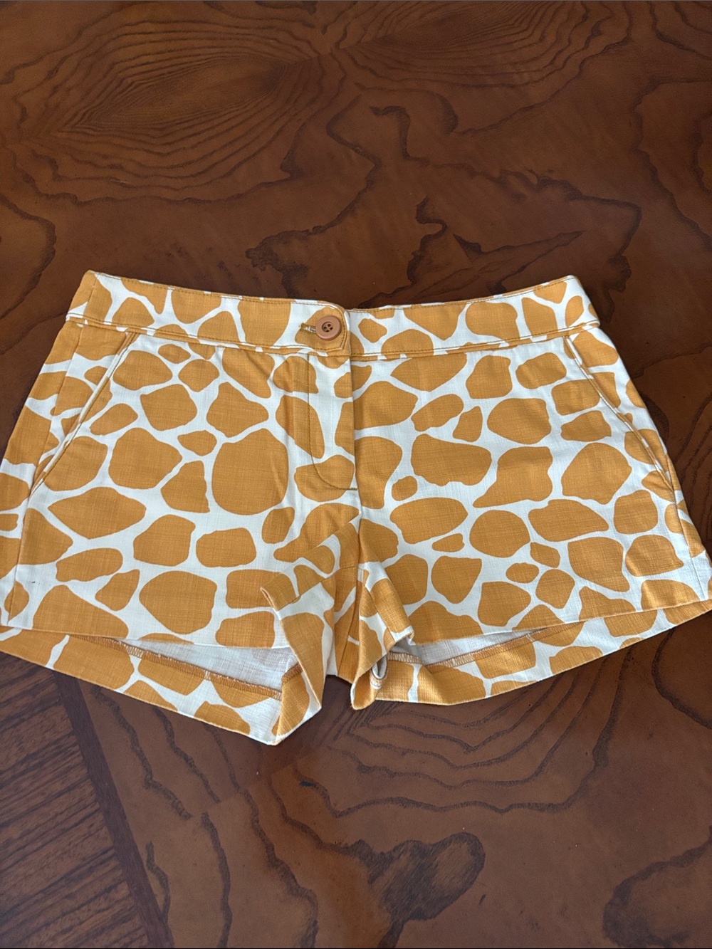 J. Crew Yellow and White Cheetah Spot Print Women's Cotton Shorts Size 6